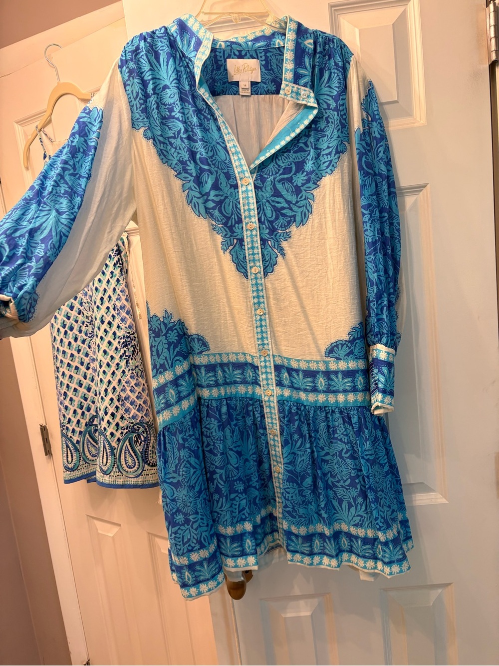 Lilly Pulitzer Blue & White Printed Mini Shirt Dress